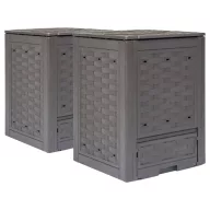   2 db barna műanyag rattan kerti komposztáló 60x60x83 cm 600 L