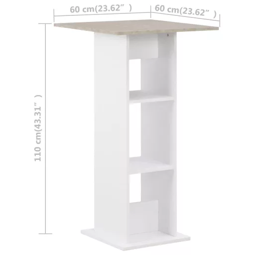 Fehér és betonszürke bárasztal 60 x 60 x 110 cm