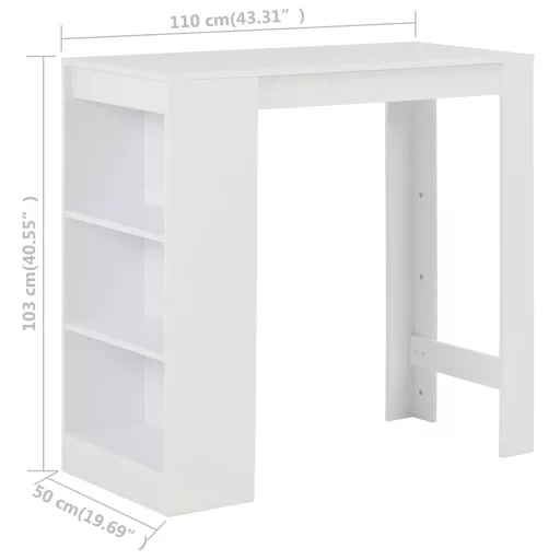 Fehér bárasztal polccal 110 x 50 x 103 cm