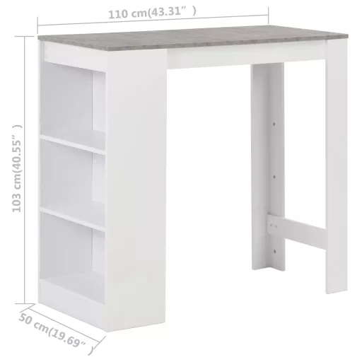 Fehér bárasztal polccal 110 x 50 x 103 cm