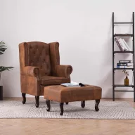   Barna művelúr "Chesterfield" karosszék és lábtartó