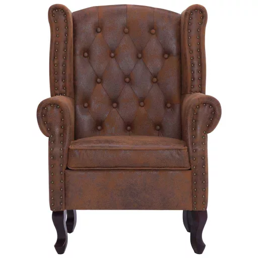 Barna művelúr "Chesterfield" karosszék és lábtartó