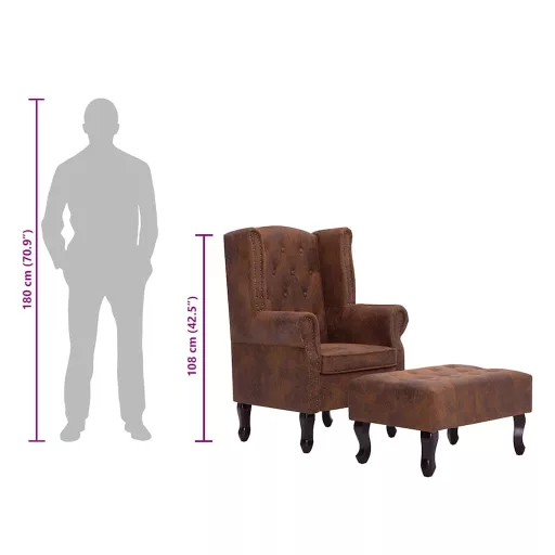 Barna művelúr "Chesterfield" karosszék és lábtartó