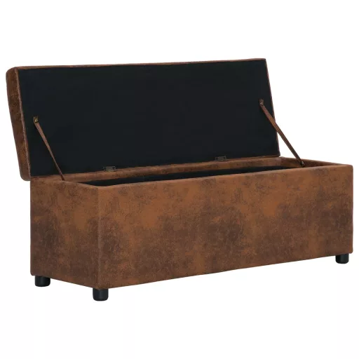 Barna művelúr pad tárolórekesszel 116 cm