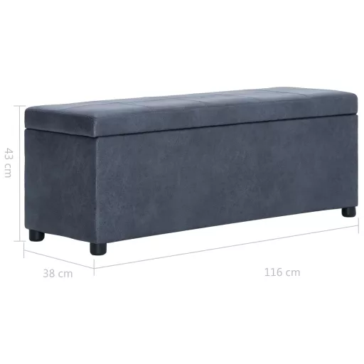 Szürke művelúr pad tárolórekesszel 116 cm
