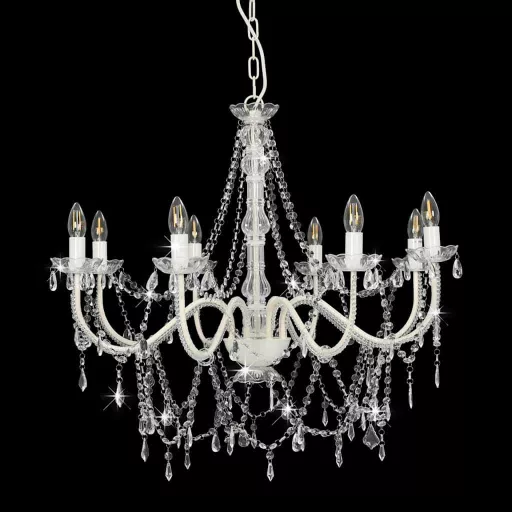 Fehér csillár gyöngyökkel és 8 db E14 izzófoglalattal