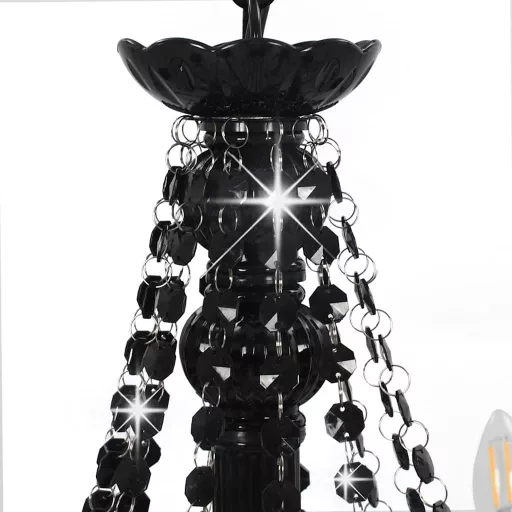 Fekete csillár gyöngyökkel és 12 db E14 izzófoglalattal