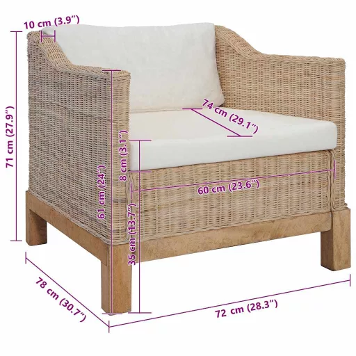 Természetes rattanfotel párnákkal