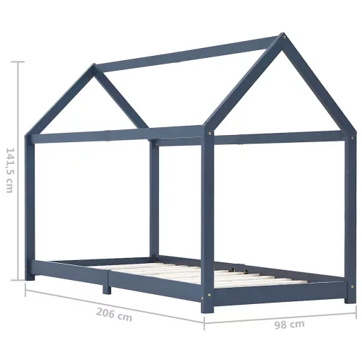 Szürke tömör fenyőfa gyerekágy-keret 90 x 200 cm