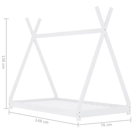 Fehér tömör fenyőfa gyerekágy-keret 70 x 140 cm