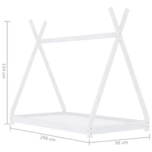 Fehér tömör fenyőfa gyerekágy-keret 90 x 200 cm