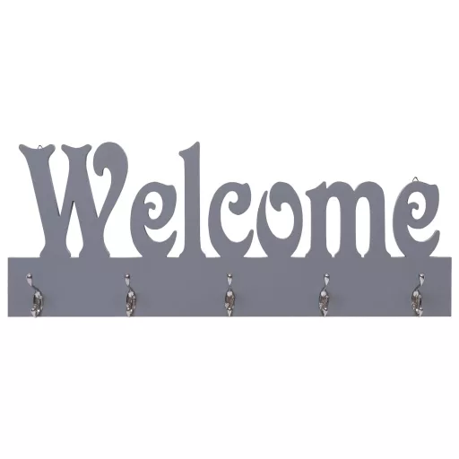 Szürke "WELCOME" feliratú fali fogas 74 x 29,5 cm