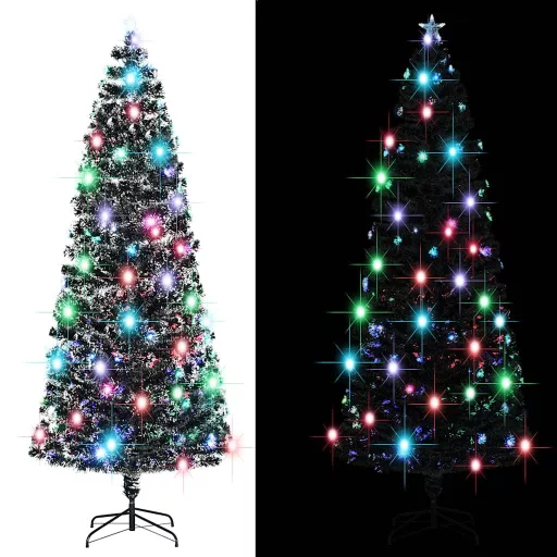 Száloptikás megvilágított karácsonyfa állvánnyal és LED-es 240 cm