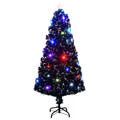 Száloptikás megvilágított karácsonyfa állvánnyal és LED-es 150 cm
