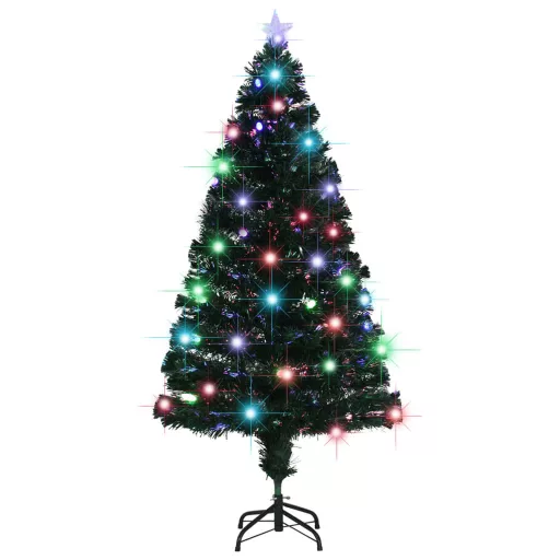 Száloptikás megvilágított karácsonyfa állvánnyal és LED-es 150 cm