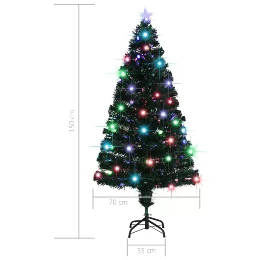 Száloptikás megvilágított karácsonyfa állvánnyal és LED-es 150 cm