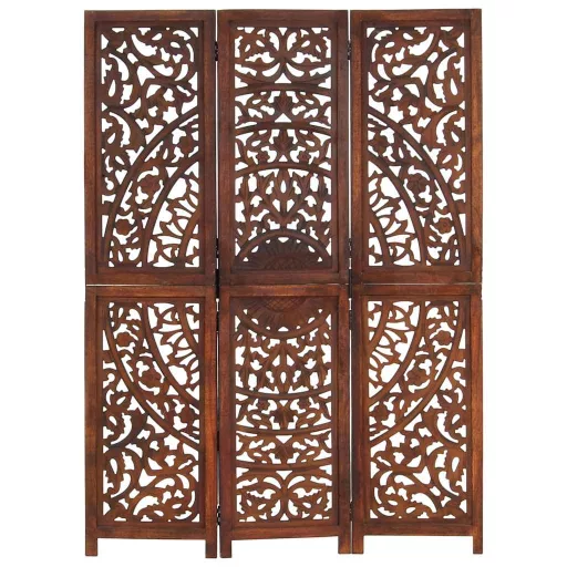 3 paneles barna kézzel faragott mangófa térelválasztó 120 x 165