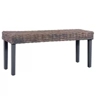   Szürke természetes kubu rattan és tömör mahagóni fa pad 110 cm