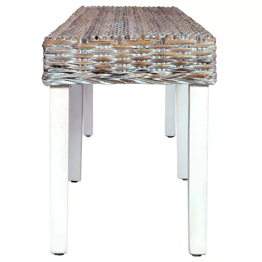 Fehér természetes kubu rattan és tömör mangófa pad 160 cm
