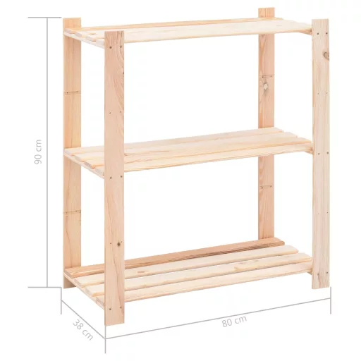 3-szintes tömör fenyőfa tárolóállvány 150 kg 80 x 38 x 90 cm