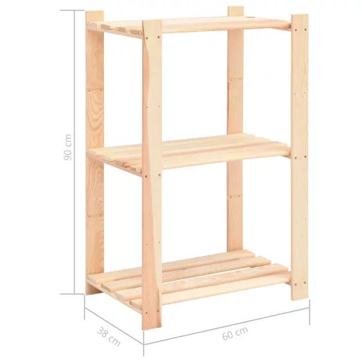 3-szintes tömör fenyőfa tárolóállvány 150 kg 60 x 38 x 90 cm