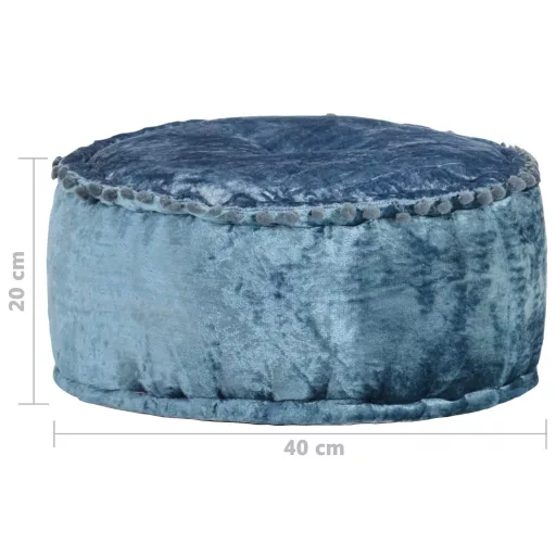 Kék kerek bársony puff 40 x 20 cm
