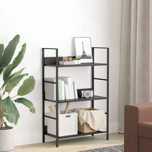 3 szintes fekete szerelt fa könyvespolc 60 x 27,6 x 90,5 cm