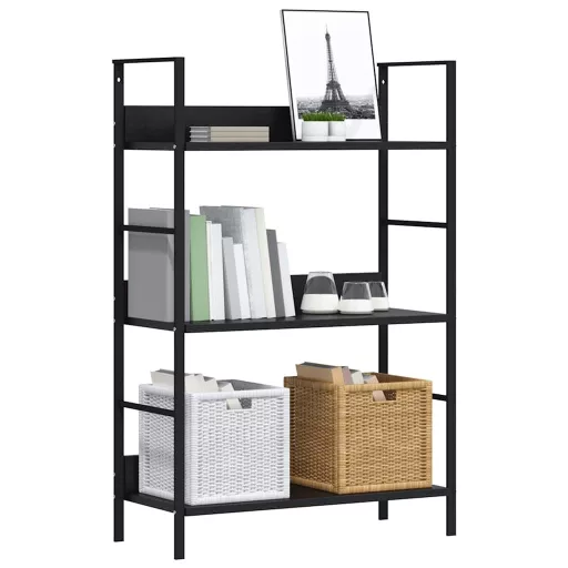 3 szintes fekete szerelt fa könyvespolc 60 x 27,6 x 90,5 cm