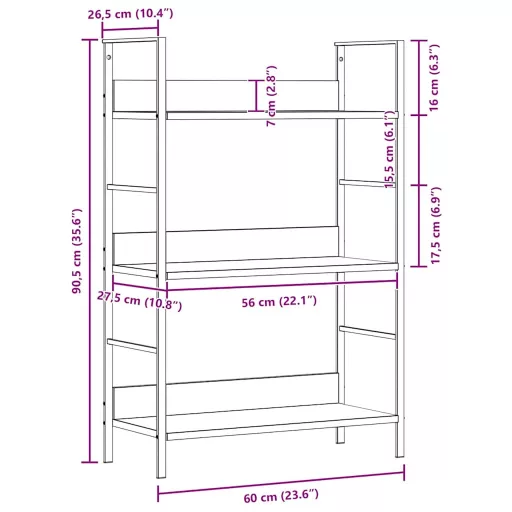 3 szintes fekete szerelt fa könyvespolc 60 x 27,6 x 90,5 cm