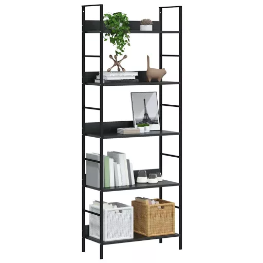 5 szintes fekete szerelt fa könyvespolc 60 x 27,6 x 158,5 cm