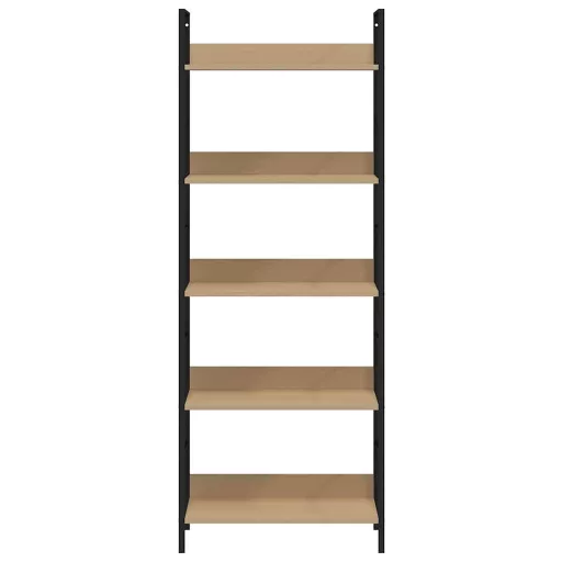 5 szintes tölgyszínű szerelt fa könyvespolc 60x27,6x158,5 cm
