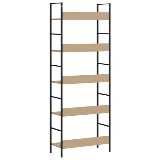 5 szintes tölgyszínű szerelt fa könyvespolc 60x27,6x158,5 cm