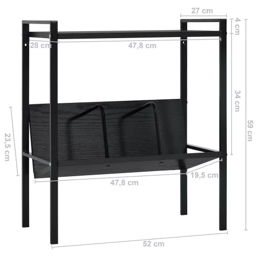 2-szintes fekete szerelt fa könyvespolc 52 x 28 x 59 cm