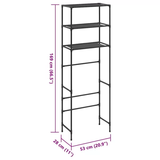 3 szintes fekete WC feletti tárolóállvány 53 x 28 x 169 cm