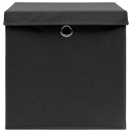 4 db fekete szövet tárolódoboz fedéllel 32 x 32 x 32 cm