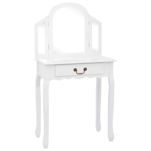 Fehér császárfa MDF fésülködőasztal ülőkével 65x36x128 cm