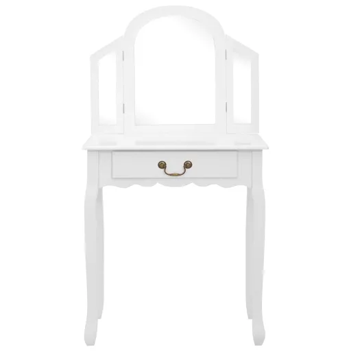 Fehér császárfa MDF fésülködőasztal ülőkével 65x36x128 cm
