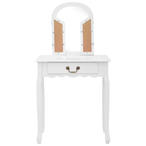 Fehér császárfa MDF fésülködőasztal ülőkével 65x36x128 cm