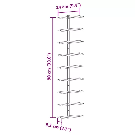 Fekete vas falra szerelhető bortartó állvány 9 palacknak