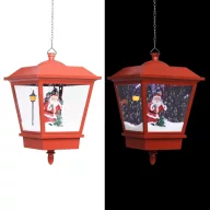   Piros karácsonyi függőlámpa LED-ekkel és Mikulással 27x27x45 cm