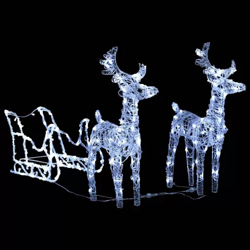 Akril rénszarvasok és szán karácsonyi dísz 160 LED-del 130 cm