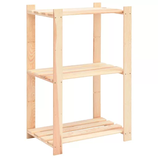 2 db 3-szintes tömör fenyőfa tárolópolc 150 kg 60 x 38 x 90 cm