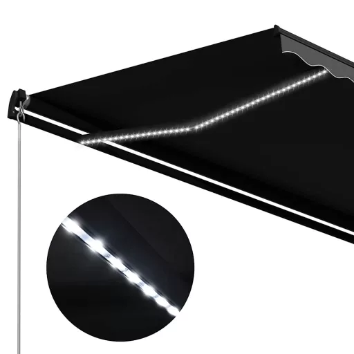 Antracitszürke kézzel kihúzható LED-es napellenző 450 x 300 cm