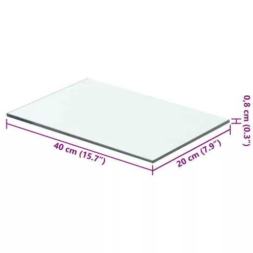 2 db átlátszó üveg paneles polc 40 x 20 cm