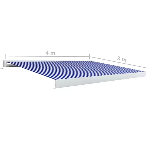 Kék és fehér motorizált kazettás napellenző 400x300 cm
