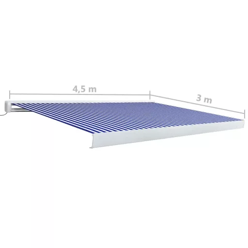 Kék és fehér motorizált kazettás napellenző 450 x 300 cm