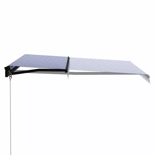 Kék és fehér kézzel kihúzható napellenző 350 x 250 cm