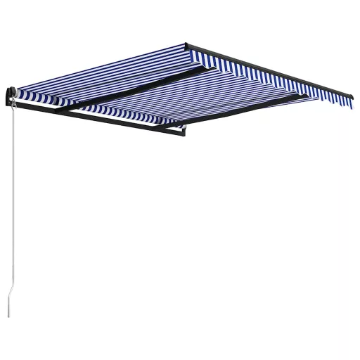 Kék és fehér kézzel kihúzható napellenző 350 x 250 cm
