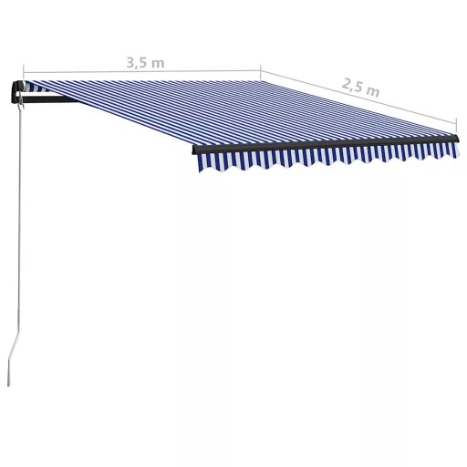 Kék és fehér kézzel kihúzható napellenző 350 x 250 cm
