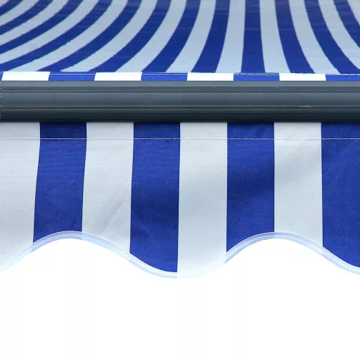 Kék és fehér kézzel kihúzható LED-es napellenző 300 x 250 cm